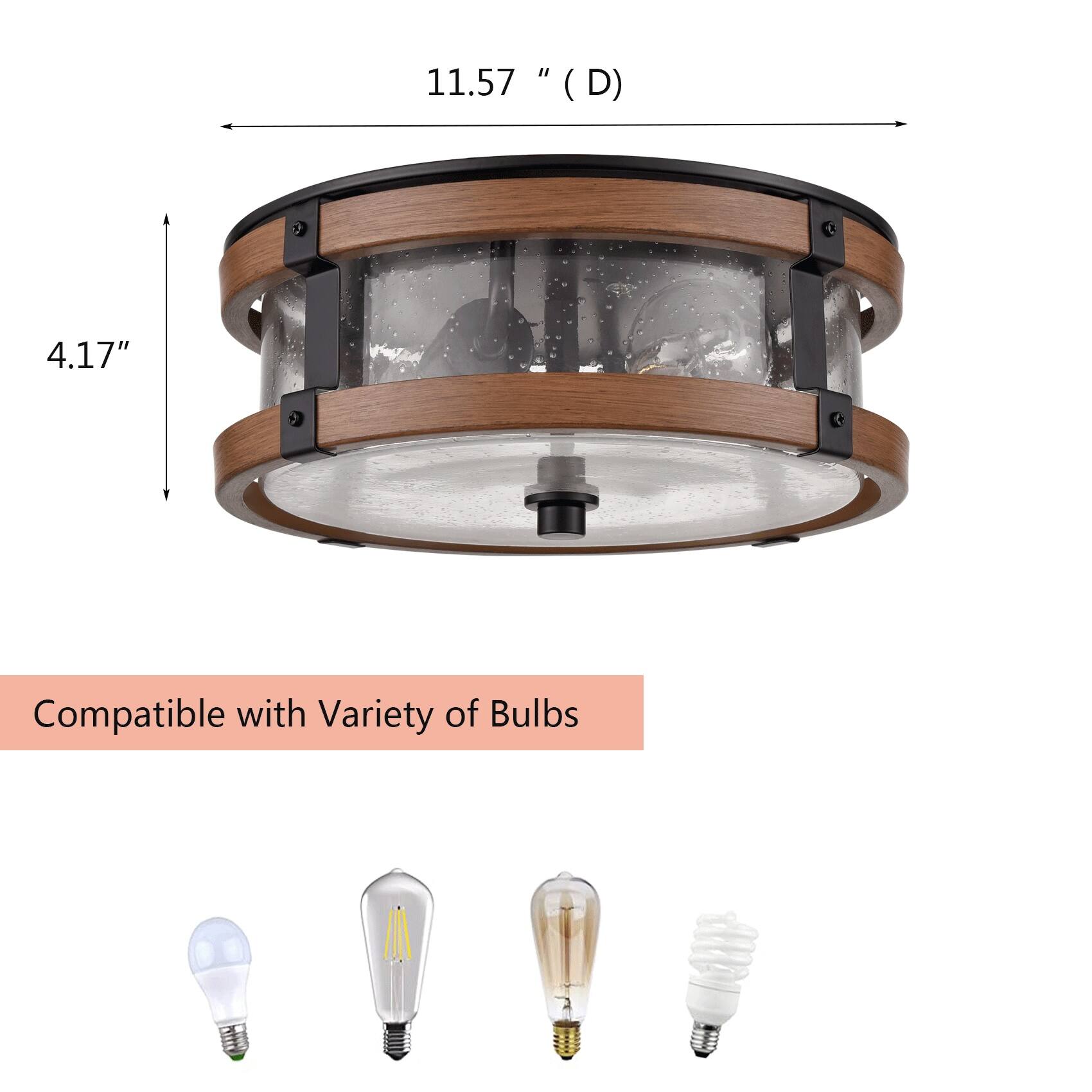 11.57" (D)  
4.17"  

Compatible with Variety of Bulbs