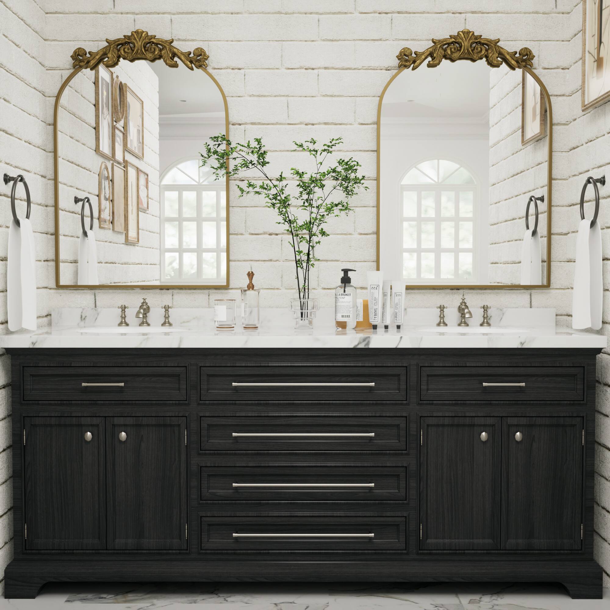 Left. PAIHOME - 24x36 inch Mirror, Traditional Vintage Ornate Baroque Wall Mirror for Bathroom Bedroom Hallway Fireplace Decor - Gold.