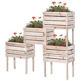 Outsunny - 4PCS Raised Garden Bed With Legs, Wooden Elevated Planter Box Kit with Bed Liner, DIY Shape - Natural Wood