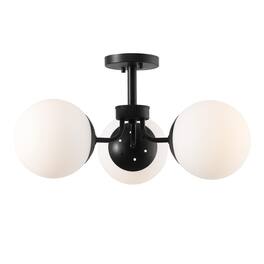 Jonathan Y - Olivier 23.5" 3-Light Bohemian Farmhouse Iron/Frosted Glass LED Semi Flush Mount - Black