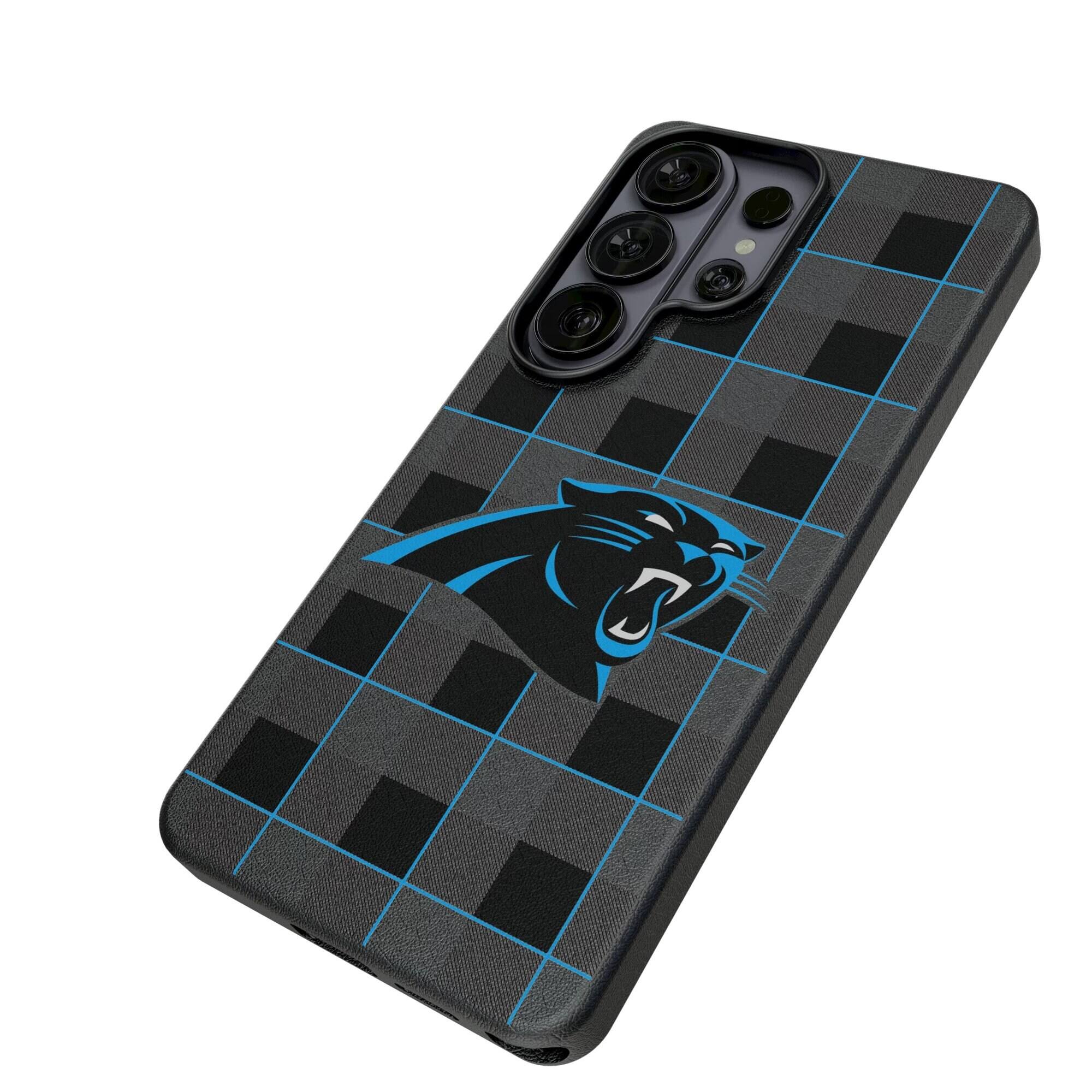 Alt View 1. Keyscaper - Carolina Panthers Plaid Galaxy Magnetic Bump Case - S26 Ultra - Black.