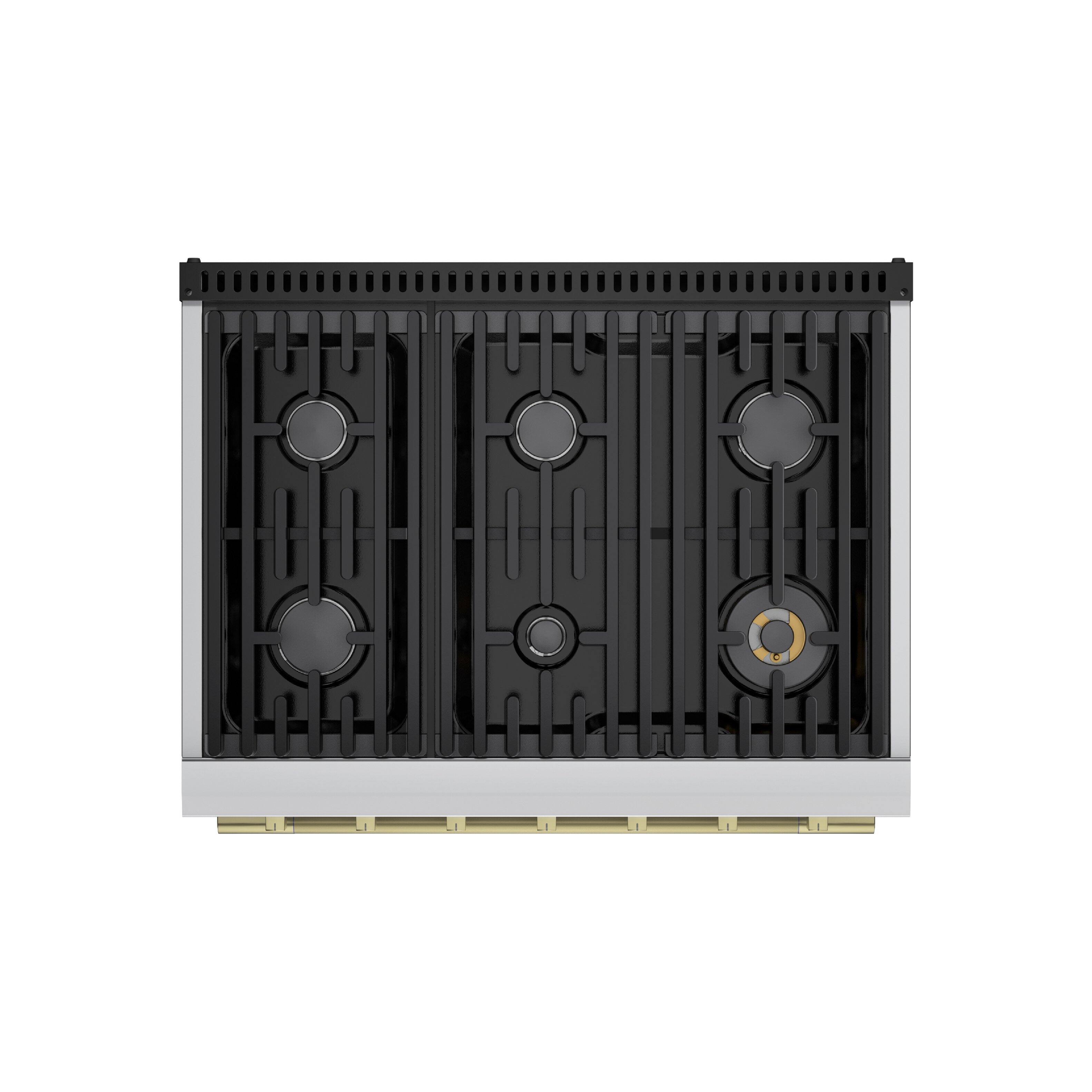 Alt View 6. Hauslane - HausPro 36 in. 6 Burners Gas Range in Satin Brass with 20,000 BTU and Convection Oven with 5 Rack Positions - Satin Brass.