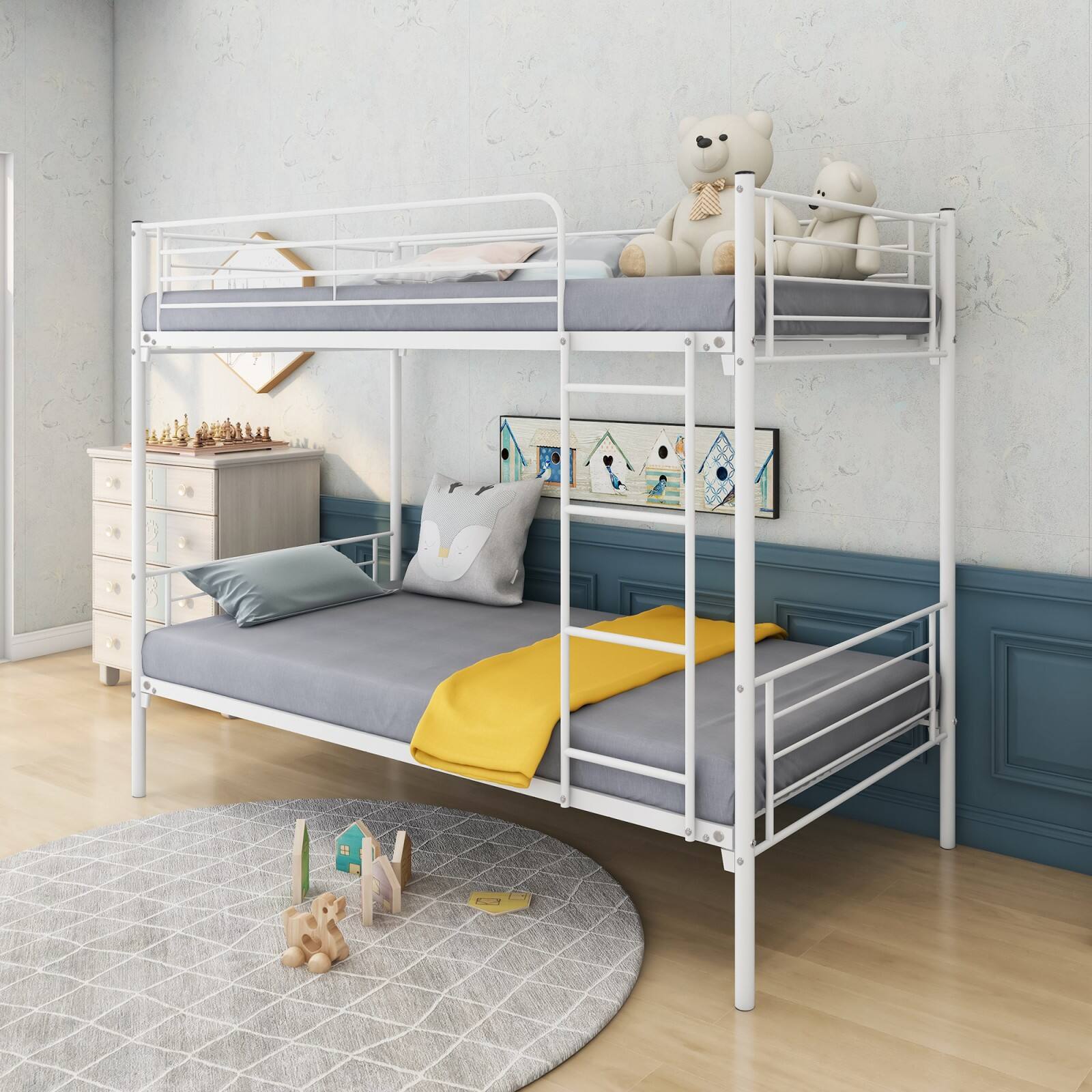 Alt View 5. Ecooso - Twin-Over-Twin Bunk Bed with Metal Frame and Ladder, Space-Saving Design - White.