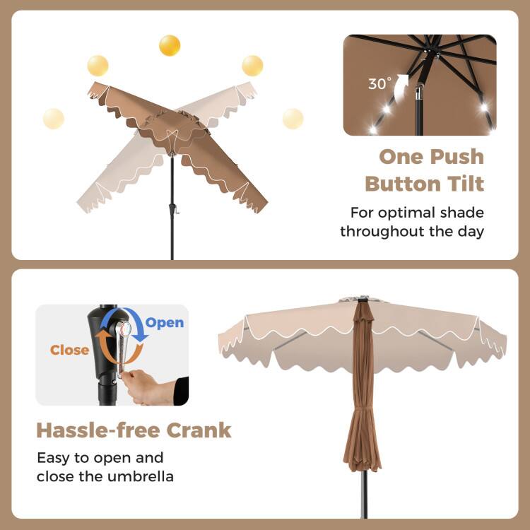 30 One Push Button Tilt For optimal shade throughout the day

Hassle-free Crank Easy to open and close the umbrella
