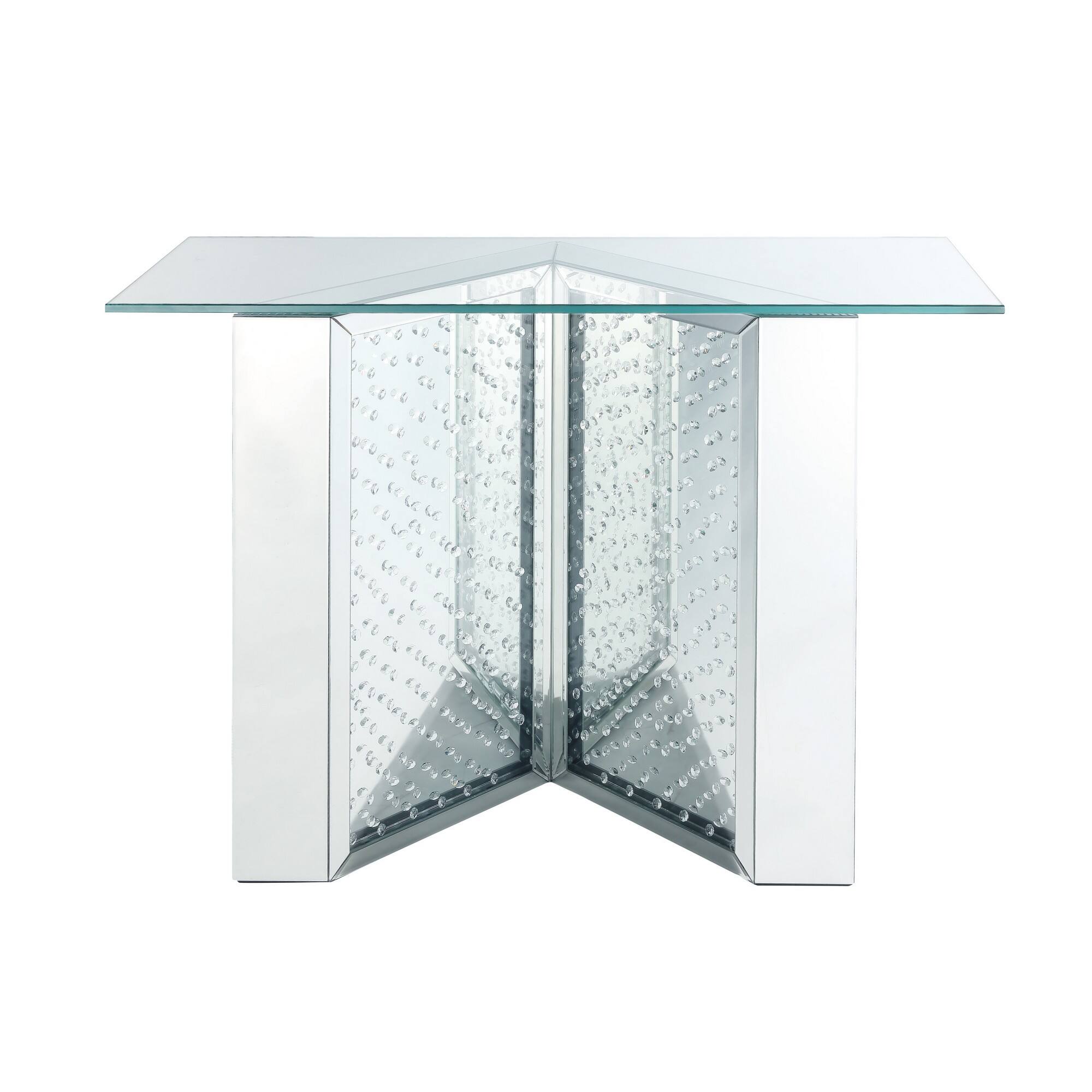 Alt View 1. Manhattan Lane - Console Table with Mirrored V Shaped Base - Silver.