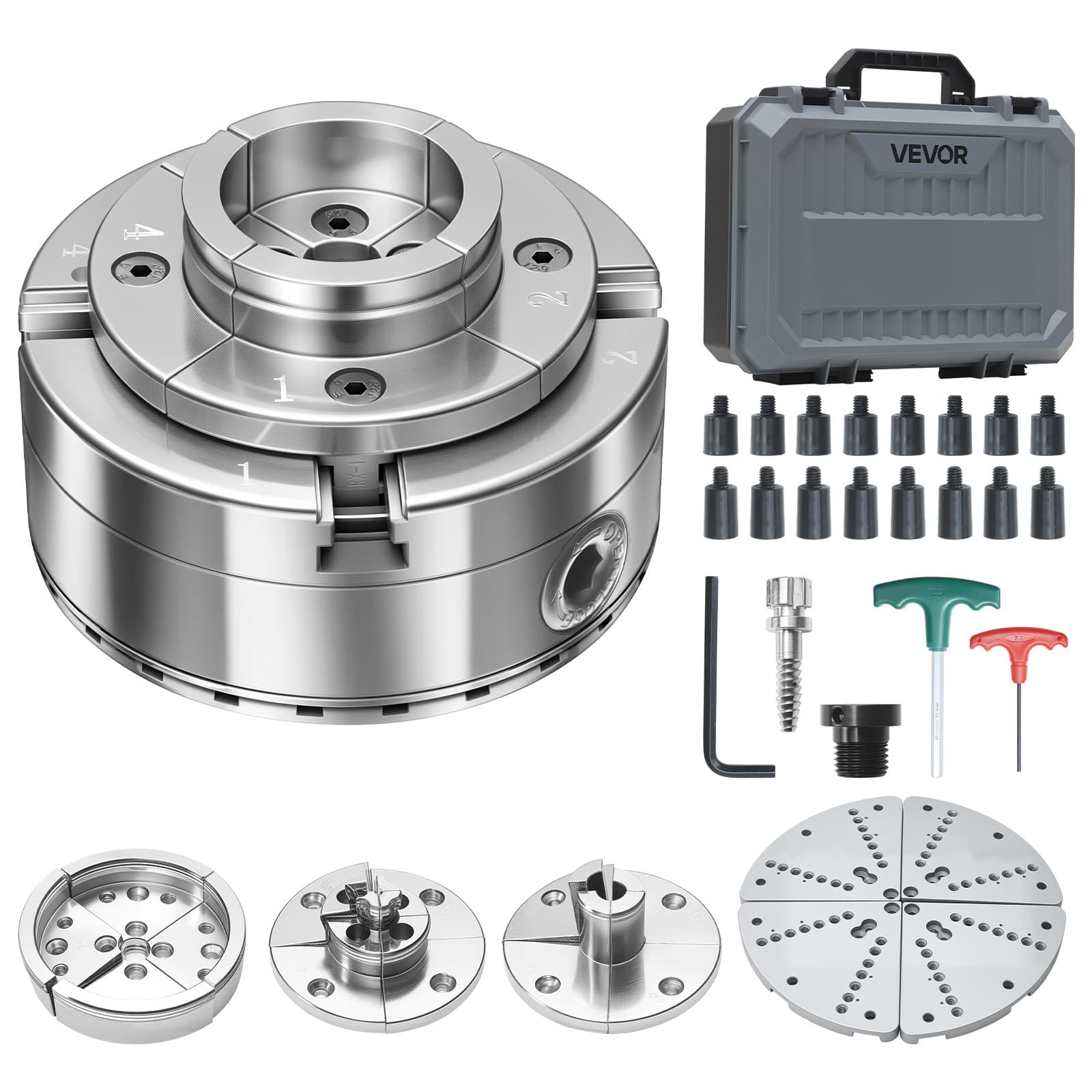 "VEVOR - 4 Inch Wood Lathe Chuck, 4-Jaw, Bevel-Gear Self-Centering Wood Turning Chuck Set with 1"" x 8TPI Thread & Adapter - Silver" price history on PriceWatchPro