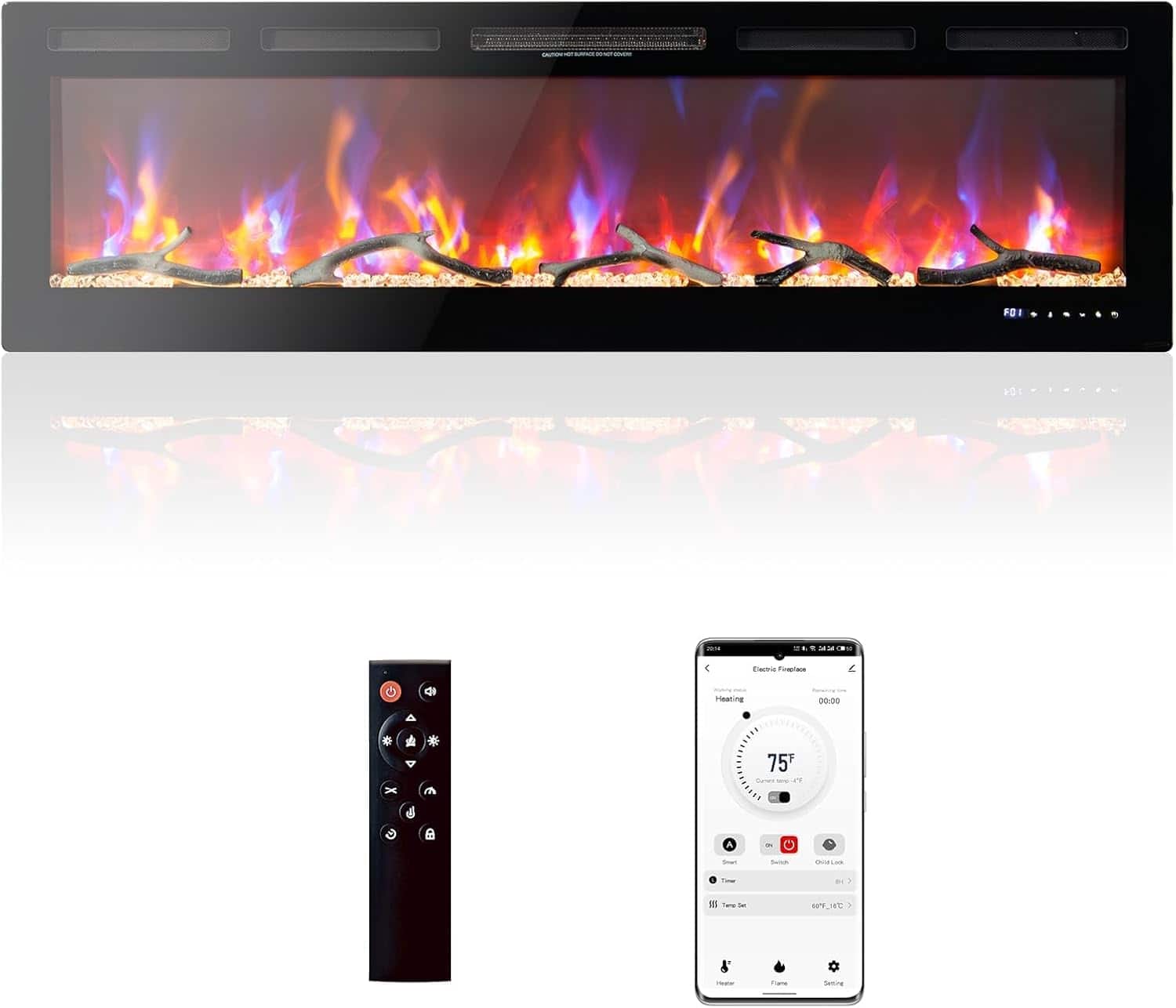 GARVEE - 72 Inch Electric Fireplace Recessed Wall Mounted 750/1500w Heater WiFi Alexa Compatible