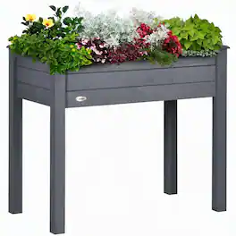 RYHNUYNE - Raised Garden Bed with Legs 34x18x30 Inch Elevated Wooden Planter Box Self Draining with Fabric Liner - Dark Gray