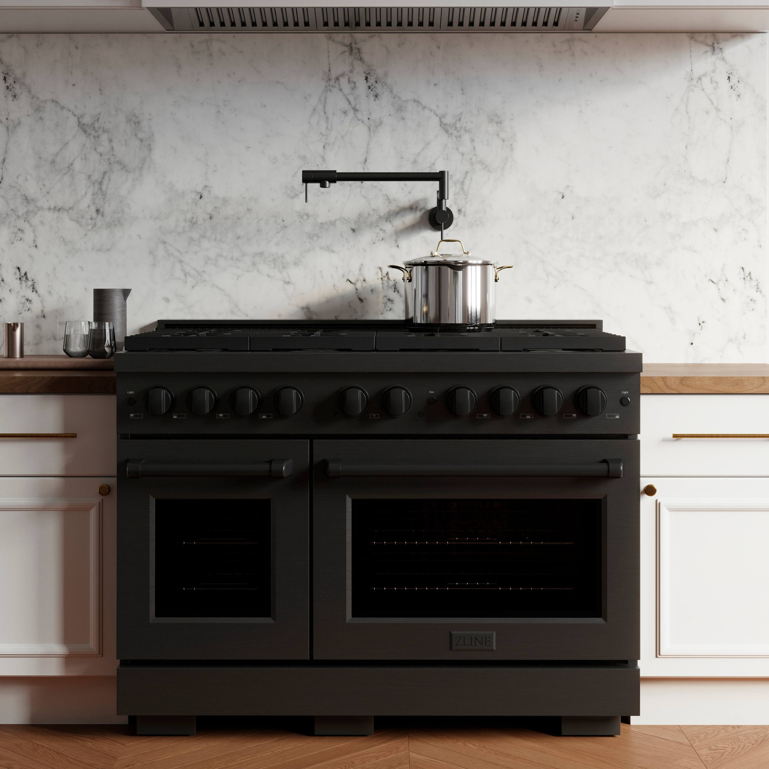 Alt View 4. ZLINE - 48" Paramount Double Oven Gas Range with 8 Burners (SGRB-48) - Black Stainless Steel.