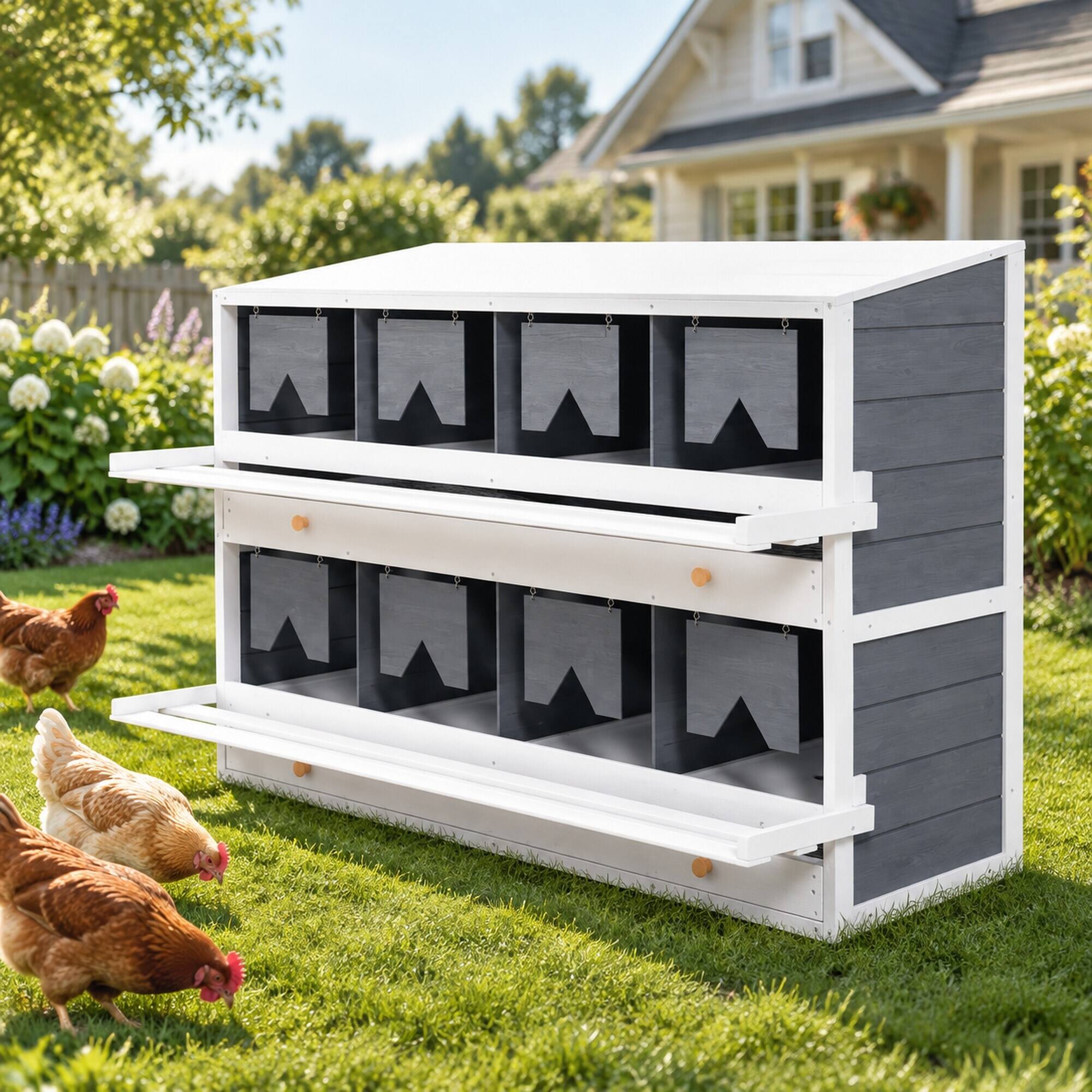 RYHNUYNE 8 Compartment Chicken Nesting Box, Fir Wood Laying Boxes, 47.2 ...