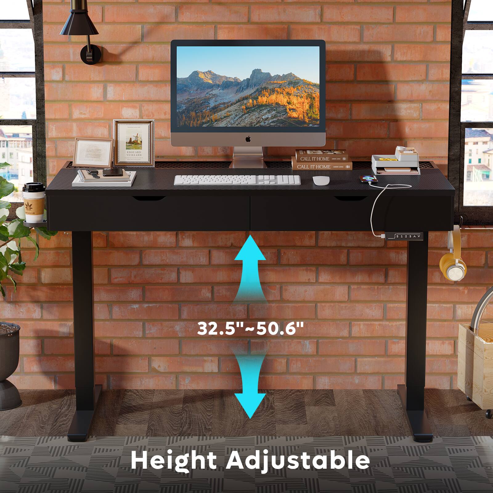 The text on the image reads: "Call it home. 32.5"~50.6" ~ Height Adjustable."