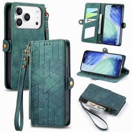 Dteck - Magnetic Wallet Case For Apple iPhone 17 Pro, Shockproof Zipper Kickstand Card Holder with Lanyard Flip Cover - Green