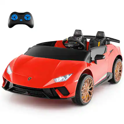 Front. Costway - Costway 4WD 2-Seater Ride on Car, Licensed Lamborghini Kids' Vehicles with Remote Control - Red.