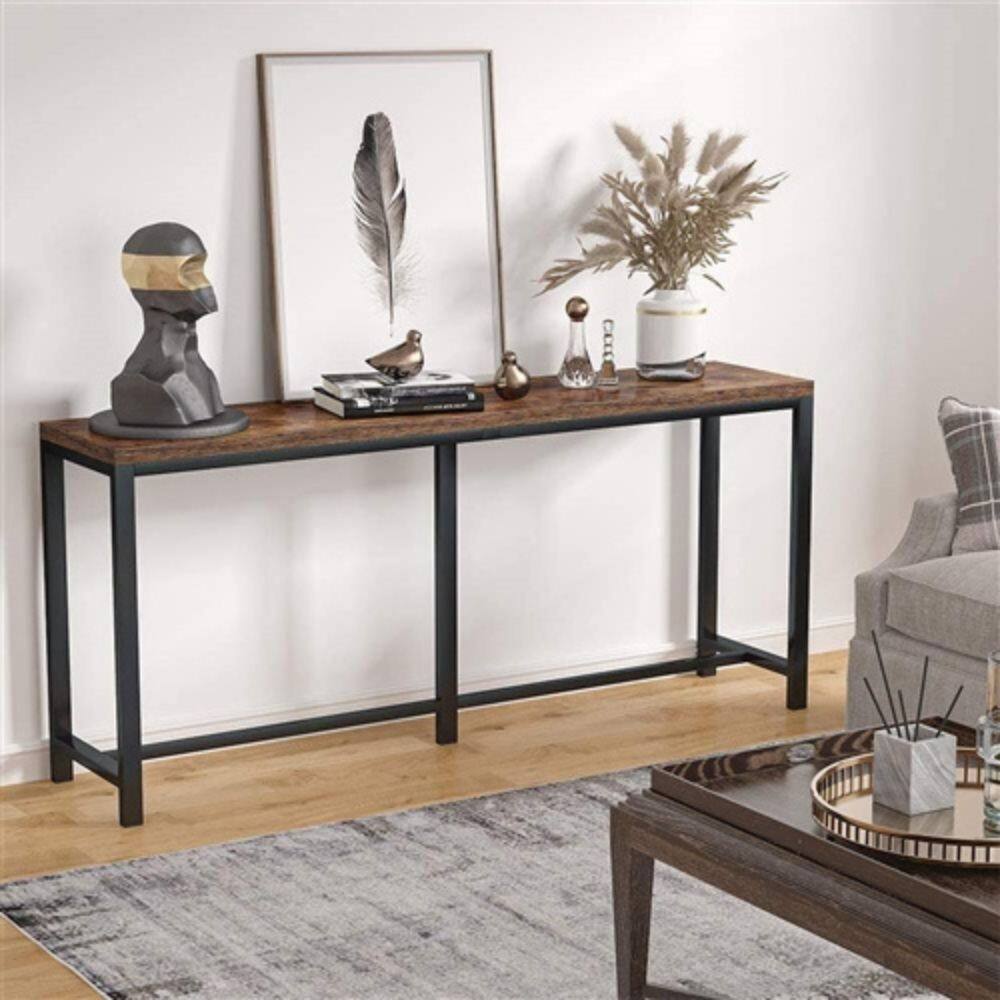 Left. Hivvago - 70-inch Long Narrow Hallway Sofa Table with Wood Top and Black Metal Frame - Black.
