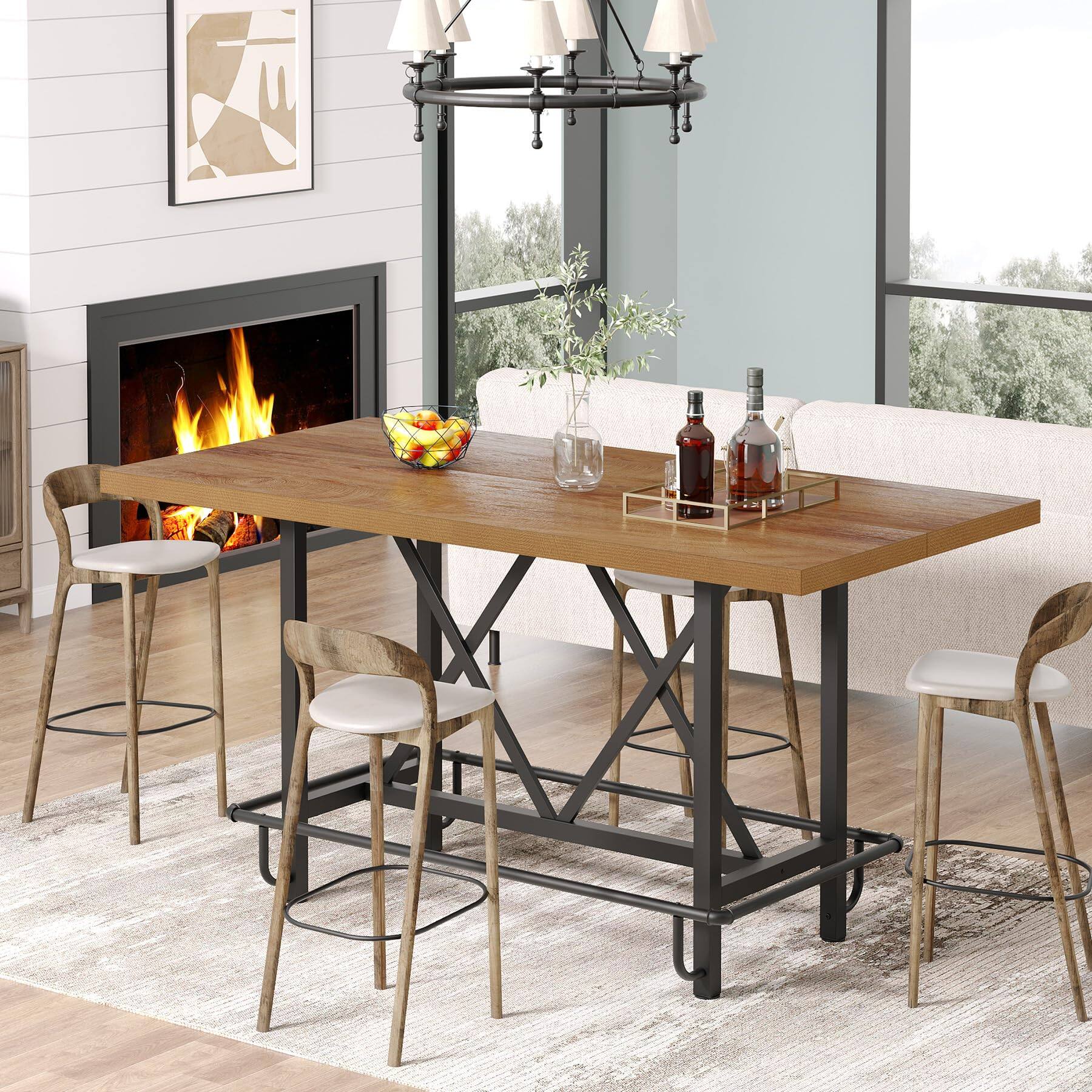 Left. Tribesigns - 35.43" High Dining Table with Metal Footrest (Light Oak) - Light Oak.
