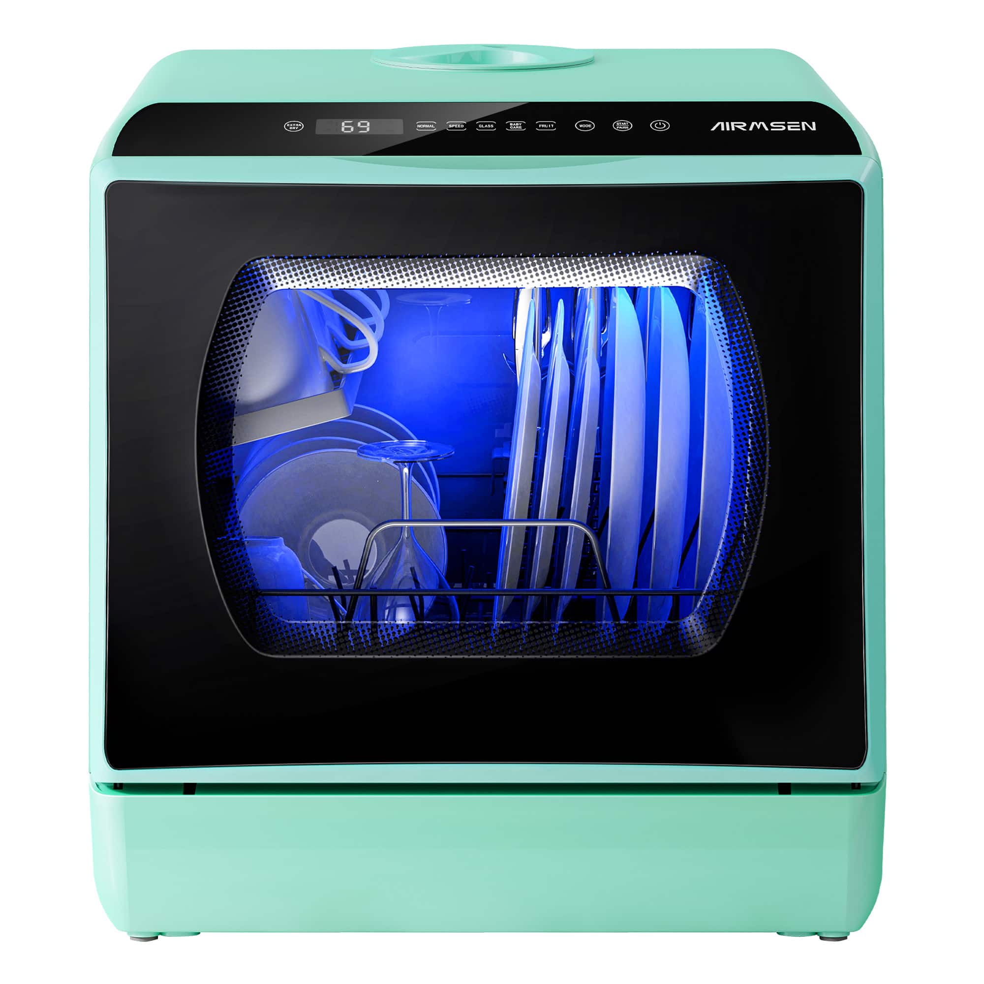 Front. AIRMSEN - AIRMSEN Portable Countertop Dishwasher with 5L Water Tank - 5 Washing Programs Tabletop Dishwasher - Mint Green - Mint Green.