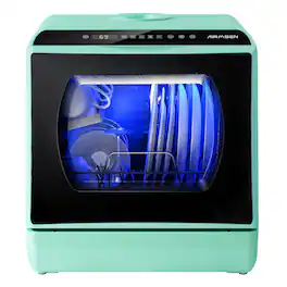 AIRMSEN - Portable Countertop Dishwasher with 5L Water Tank - 5 Washing Programs Tabletop Dishwasher - Mint Green