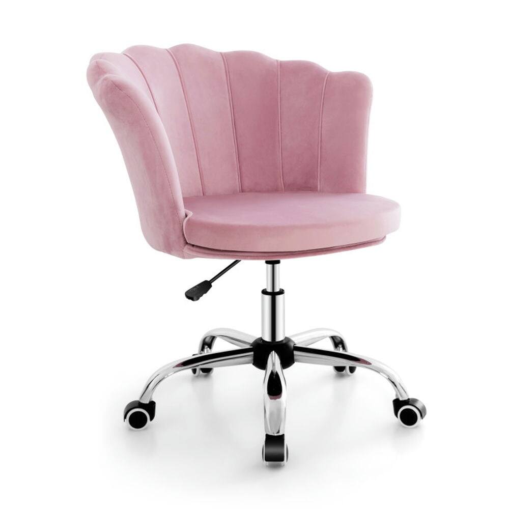 Alt View 2. Kadyn - Adjustable Vanity Velvet Chair with Seashell Back and Wheels-Pink, Home Office Computer Desk Chair, Small Office Chair - Pink.