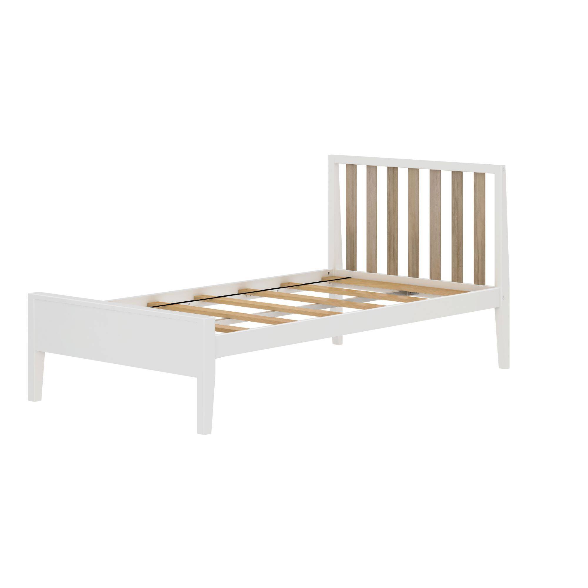 Alt View 2. Plank+Beam - Scandinavian Twin-Size Bed with Slatted Headboard, White/Blonde - White/Blonde.