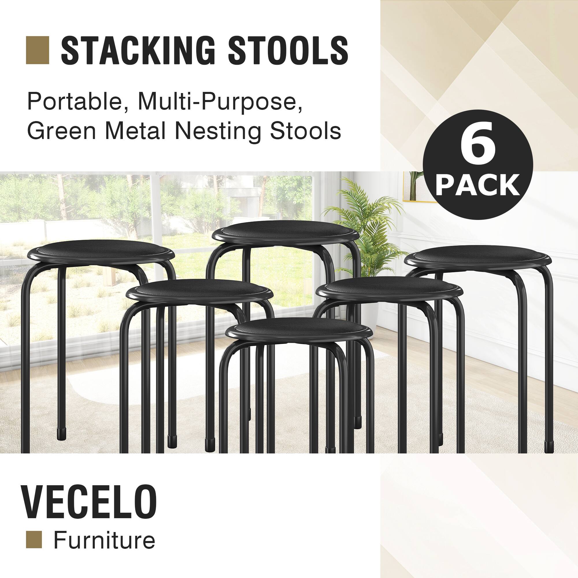 STACKING STOOLS  
Portable, Multi-Purpose, Green Metal Nesting Stools  
6 PACK  
VECELO Furniture