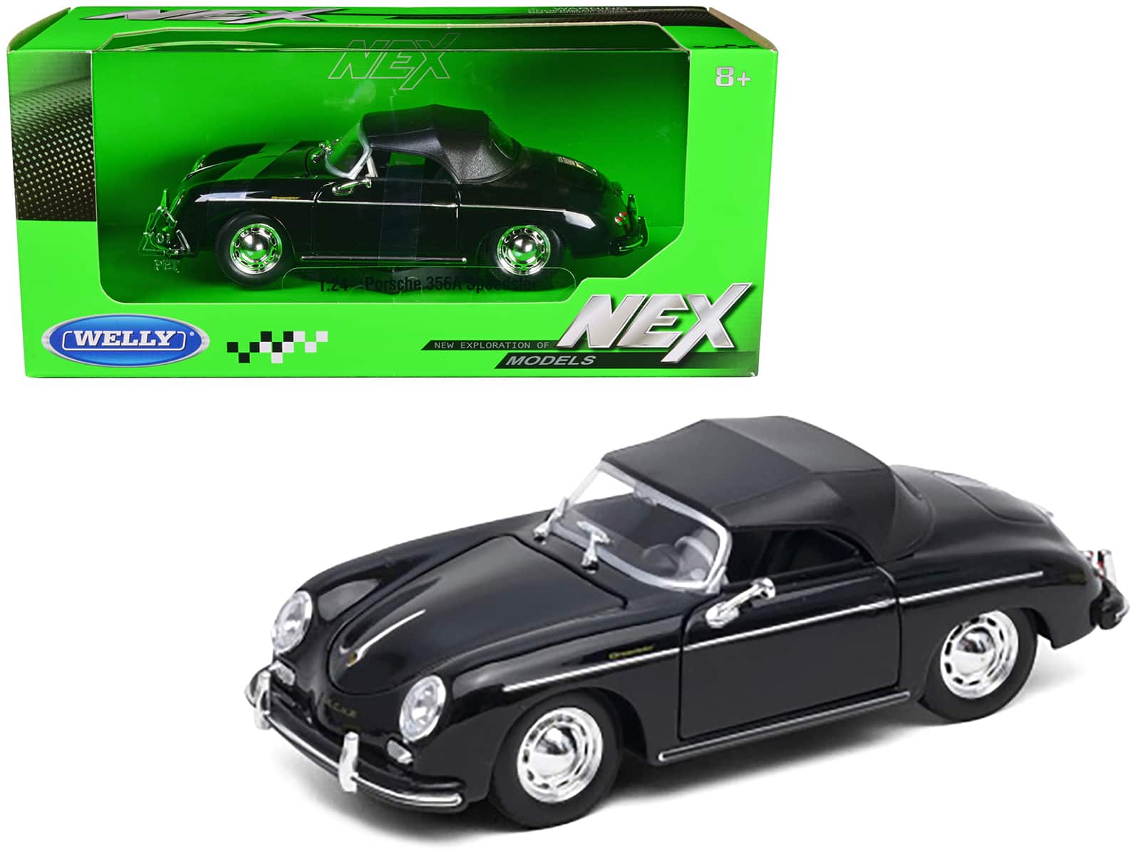 Porsche 356A Speedster Soft Top "NEX Models" Series 1/24 Diecast Model Car by Welly - Black