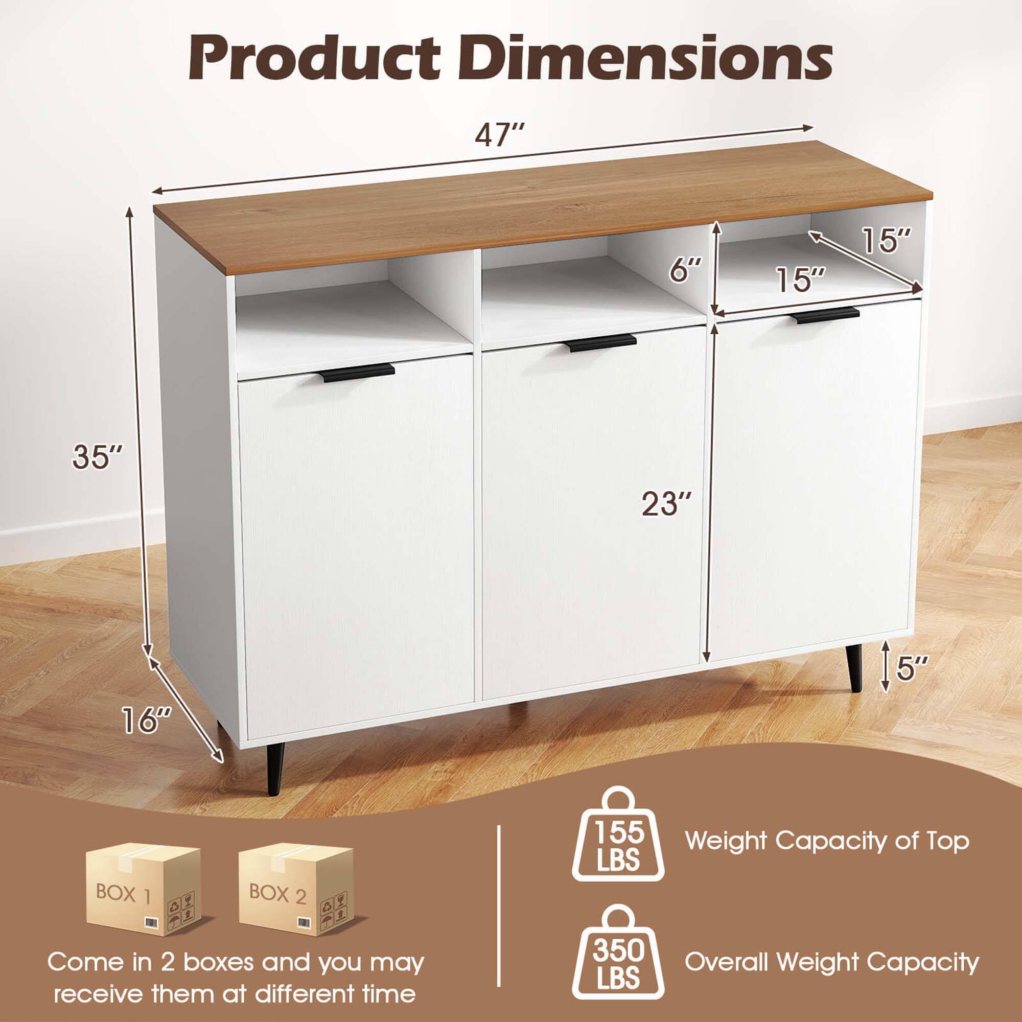 Costway Buffet Sideboard with 3 Open Compartments 3 Doors 5Posistion