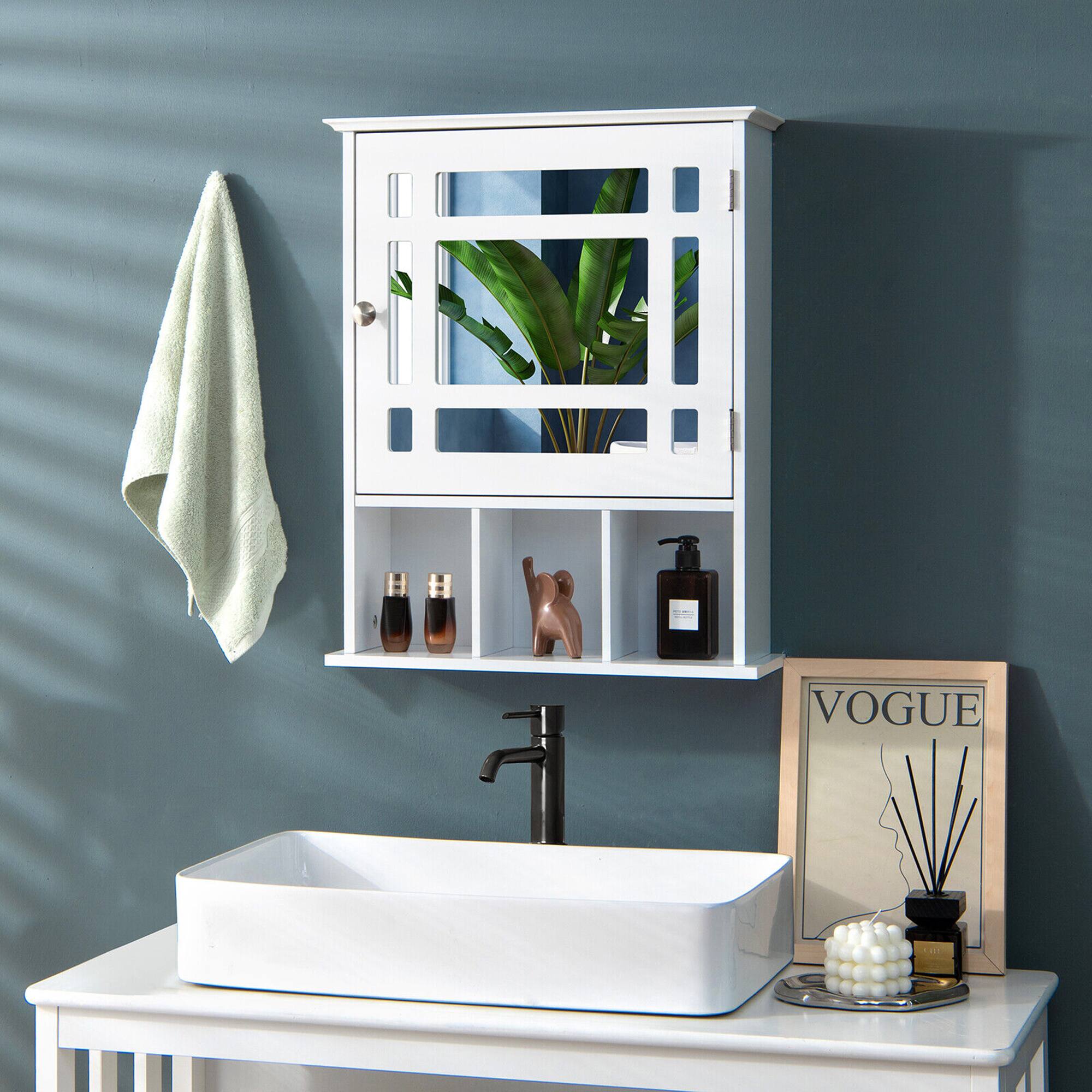 Alt View 2. Gymax - Gymax Mirrored Medicine Cabinet Bathroom Wall Mounted Storage W/Adjustable Shelf White - White.