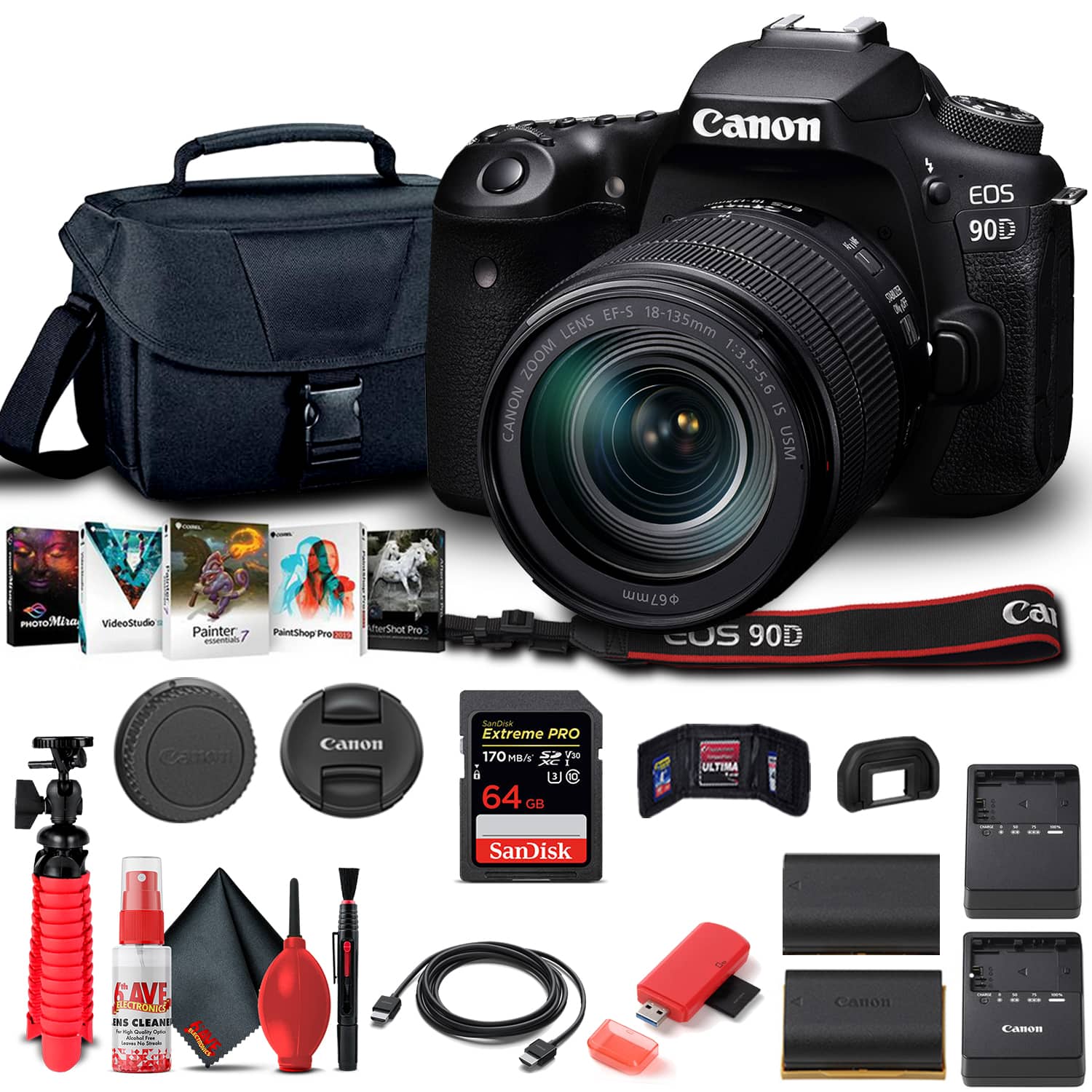 Canon - EOS 90D DSLR Camera W/ 18-135mm Lens 3616C016 - Basic Bundle (International Version) - Black