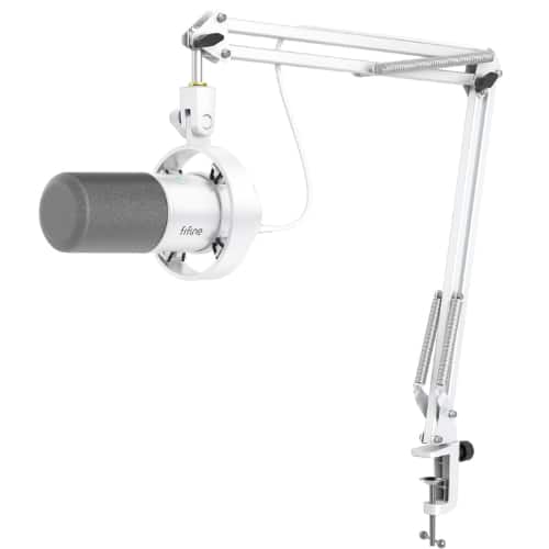 FIFINE - K688CT White Dynamic Microphone with Boom Arm, USB/XLR Podcast Mic, Mute Button, Headphone Jack