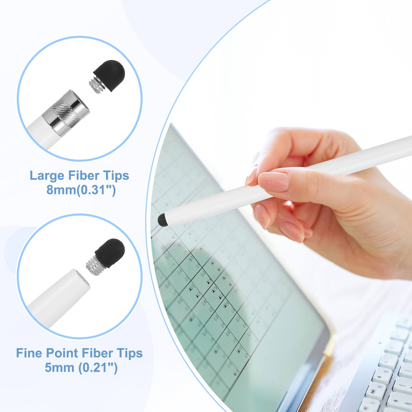 Large Fiber Tips 8mm (0.31")  
Fine Point Fiber Tips 5mm (0.21")