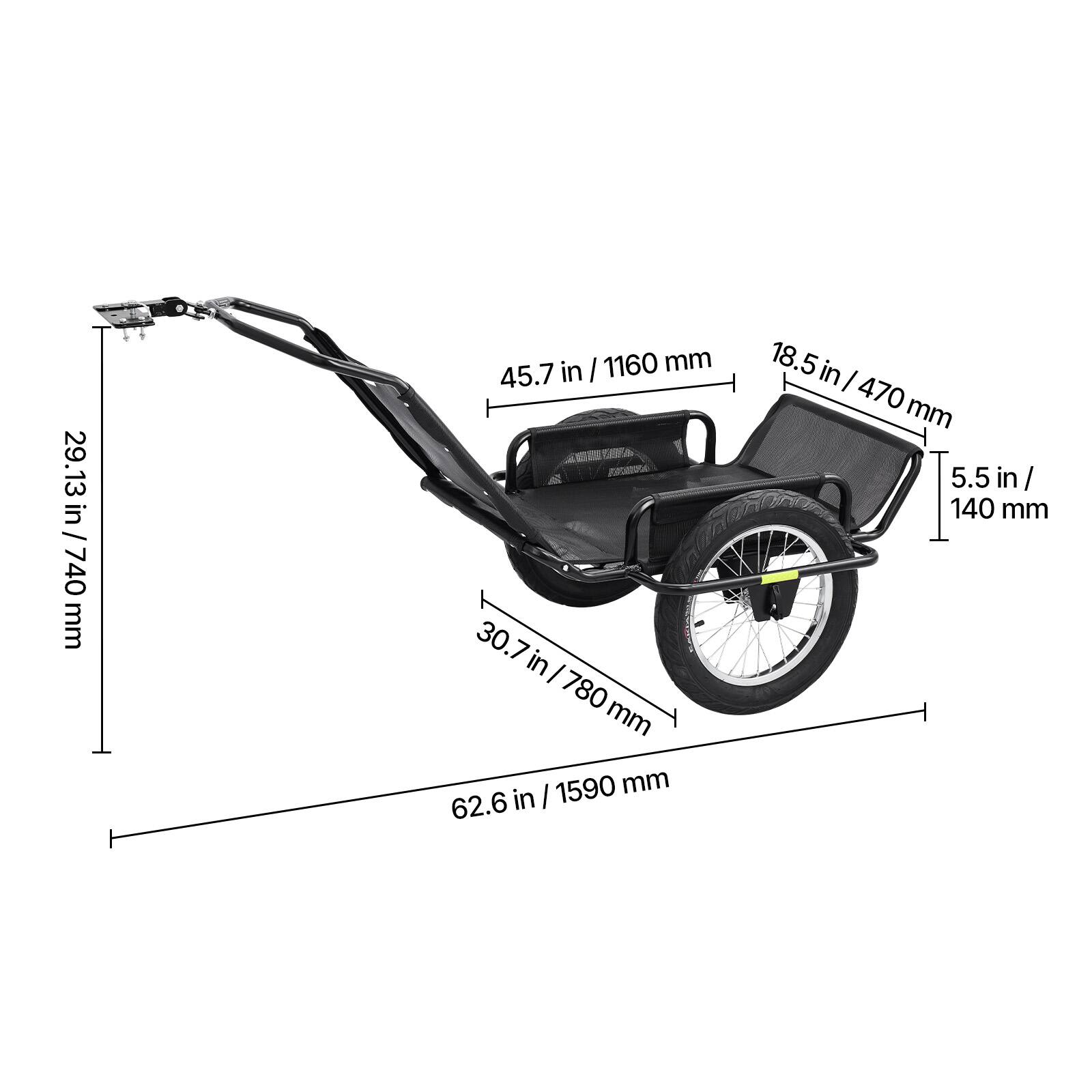 29.13 in/740 mm  
45.7 in/1160 mm  
30.7 in/780 mm  
62.6 in/1590 mm  
18.5 in/470 mm  
5.5 in/140 mm