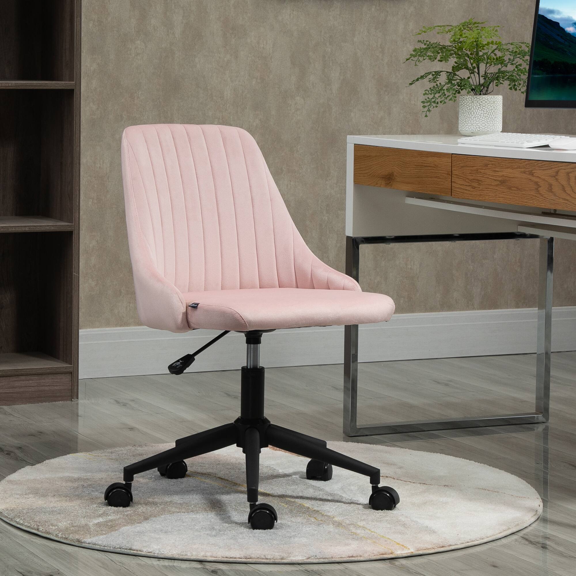 Alt View 1. Vinsetto - Velvet Scallop Shape Mid-Back Office Chair with Swivel - Pink.
