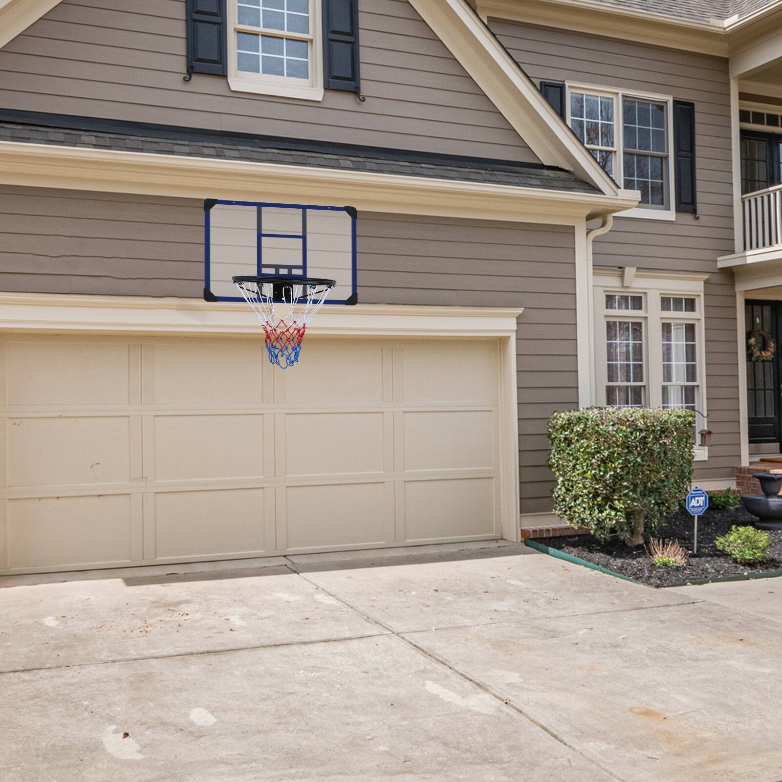 Alt View 1. Ecooso - Wall-Mount Basketball Hoop, 35" x 24" Shatterproof Backboard, Folding Rim, All-Weather Net - Black+Blue.
