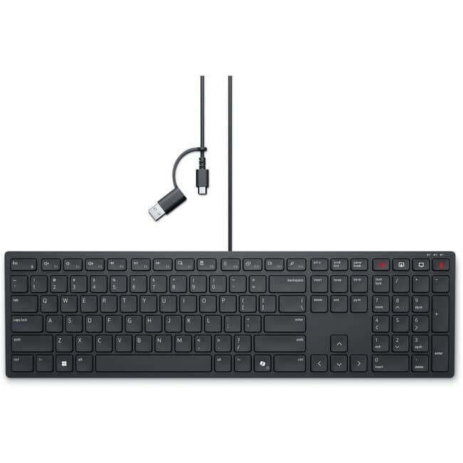 Dell - Wired Collaboration Keyboard - KB525C - Cable Connectivity - Full-size - USB Type C, USB Type A Interface - 15 Hot - Black