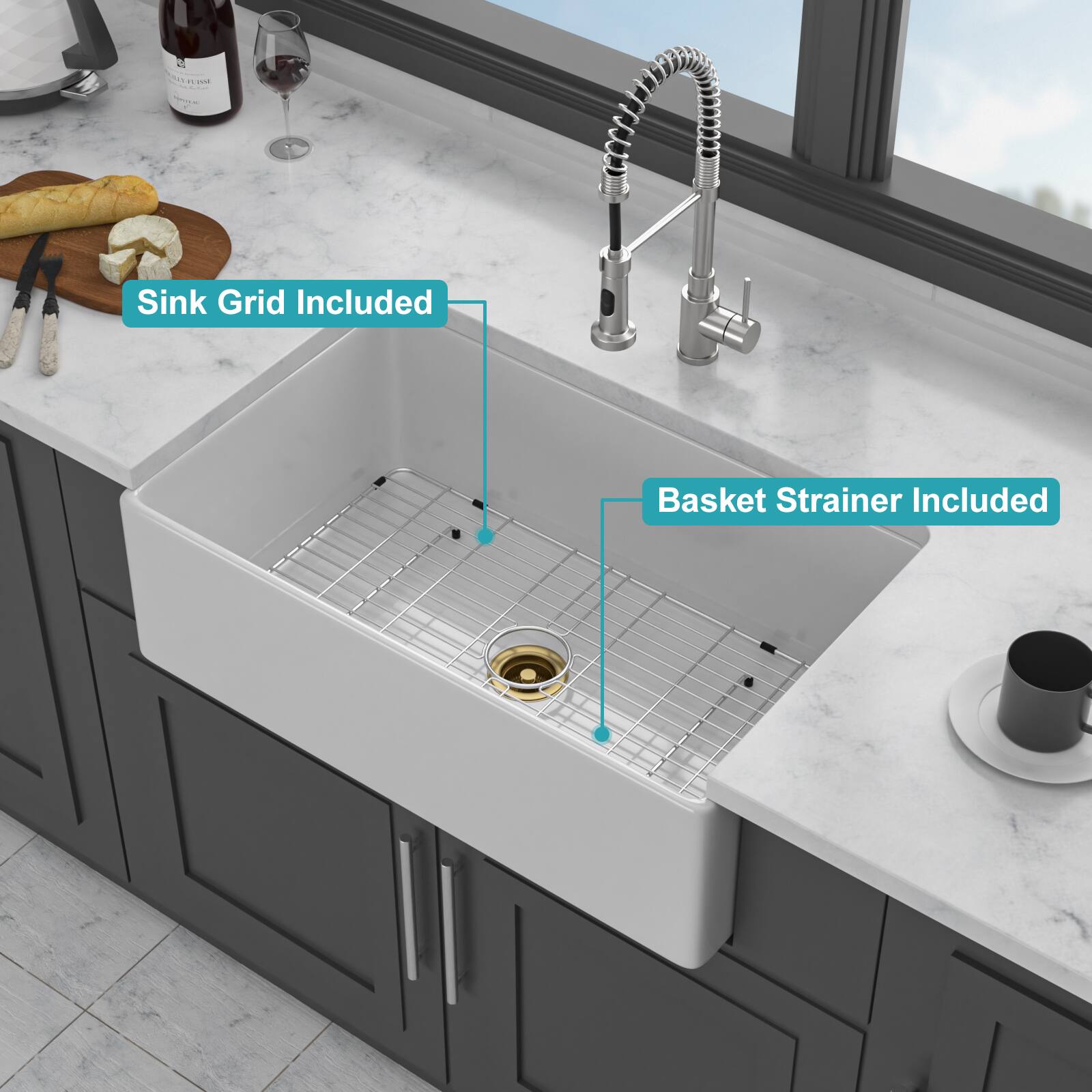 Sink Grid Included  
Basket Strainer Included