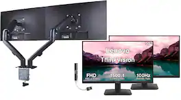 Lenovo - ThinkVision 27" FHD IPS Monitor, 4ms Response Time, Anti-Glare, Flicker-Free, HDMI 2-Pack w/DKZ Hub & Dual Arms - Black