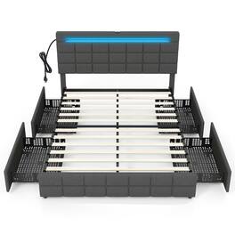 LUCKY ONE - Queen Assembled Upholstered LED Bed Frame with Headboard Drawers USB Charging - Grey-Queen