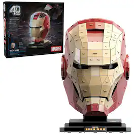 Spin Master - 4D Build Marvel Iron Man Helmet 3D Puzzle Model Kit with Stand, 96 Pieces No Glue DIY Ages 12+ - Multicolour