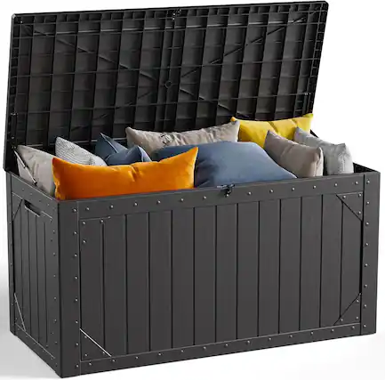 Front. Yardgrace - 100 Gallon Outdoor Waterproof Resin Storage Box Lockable Patio Cushion Garden Tools - Black.