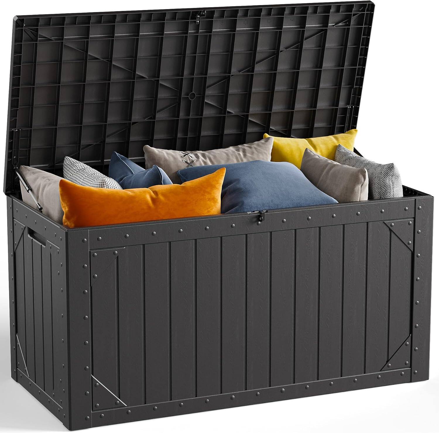 Front. Yardgrace - 100 Gallon Outdoor Waterproof Resin Storage Box Lockable Patio Cushion Garden Tools - Black.