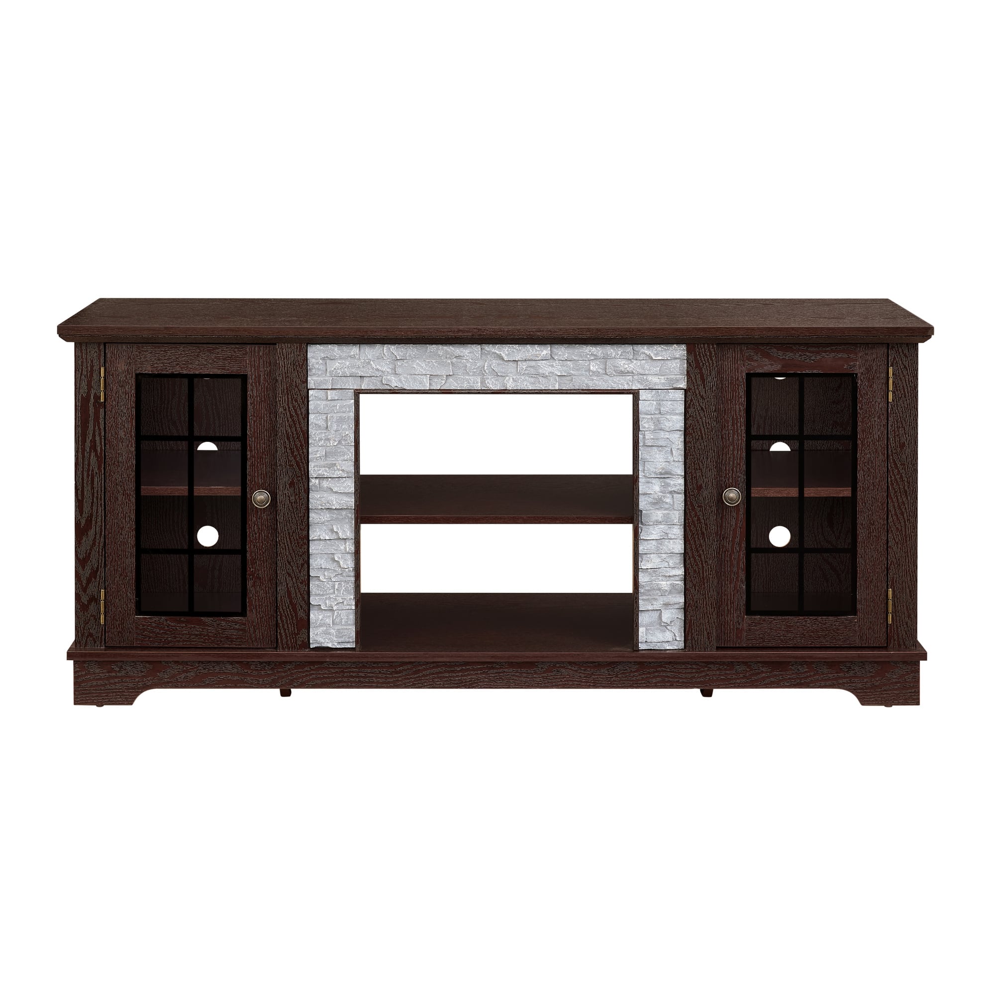GOODSILO - Modern Grey Entertainment TV Stand Console with Faux Stone Front and Adjustable Shelves Storage Cabinet - Cherry