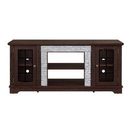 GOODSILO - Modern Grey Entertainment TV Stand Console with Faux Stone Front and Adjustable Shelves Storage Cabinet - Cherry