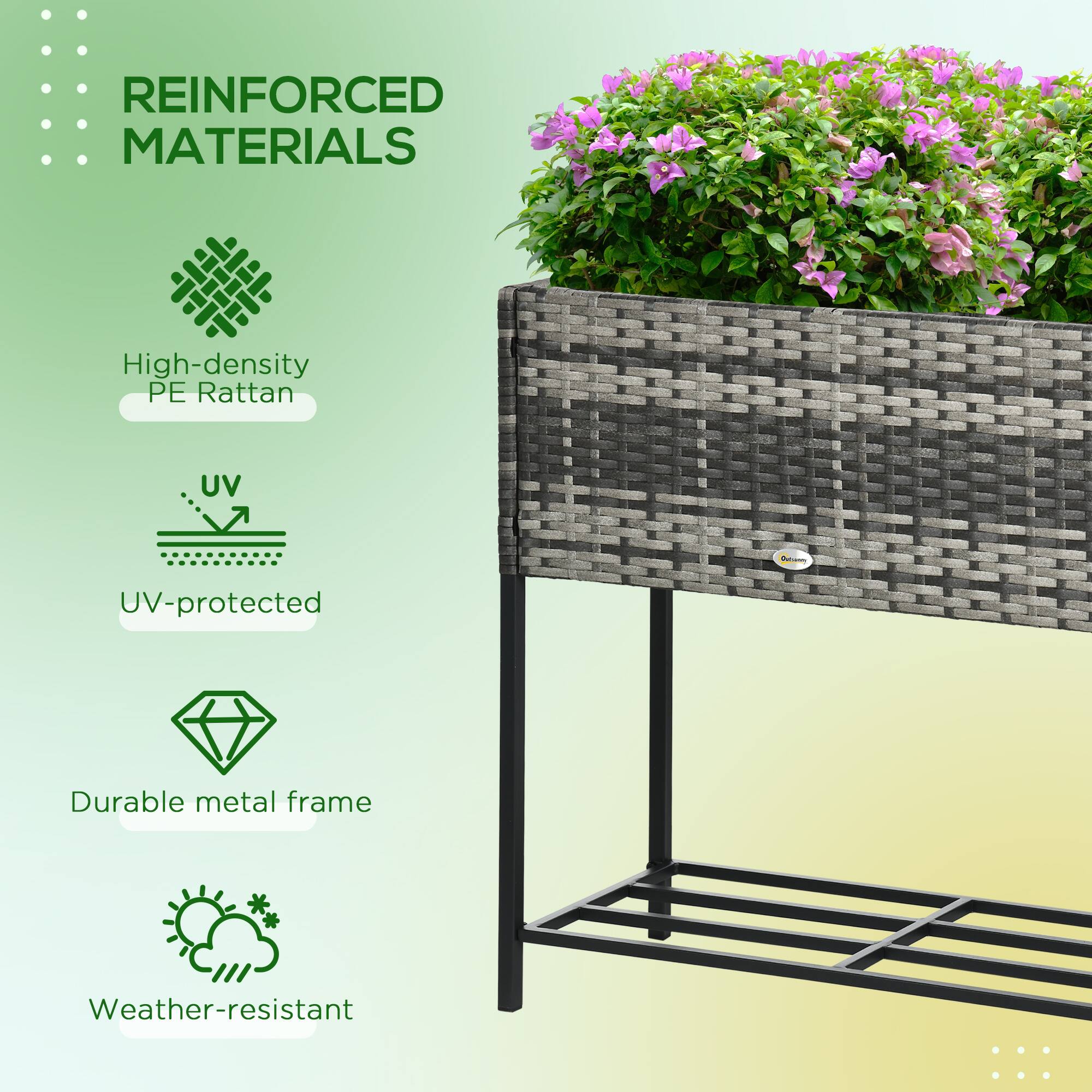 REINFORCED MATERIALS
High-density PE Rattan
UV-protected
Durable metal frame
Weather-resistant
