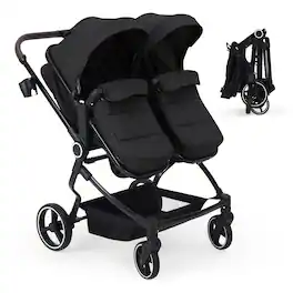 Jojoka - Double Stroller for Twins, Foldable Baby Travel Stroller w/ High Landscape Seat, Adjustable Canopy and Recline - Black