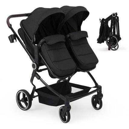 Front. Jojoka - Double Stroller for Twins, Foldable Baby Travel Stroller w/ High Landscape Seat, Adjustable Canopy and Recline - Black.