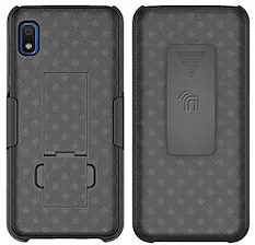 Front. Nakedcellphone - Case with Stand and Belt Clip Holster for Samsung Galaxy A10e - Black.