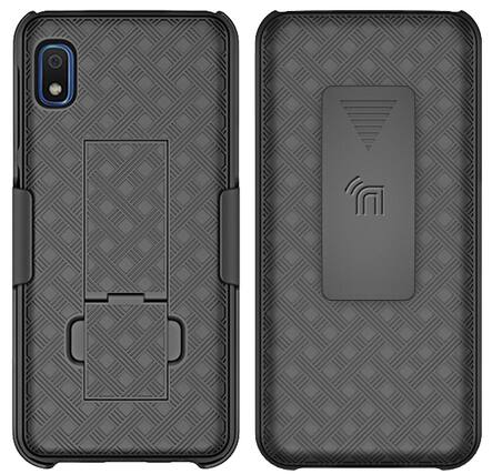 Front. Nakedcellphone - Case with Stand and Belt Clip Holster for Samsung Galaxy A10e - Black.