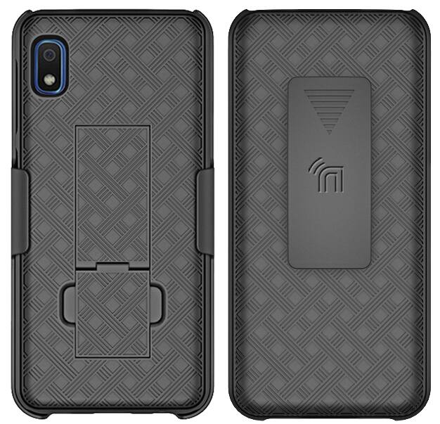 Front. Nakedcellphone - Case with Stand and Belt Clip Holster for Samsung Galaxy A10e - Black.