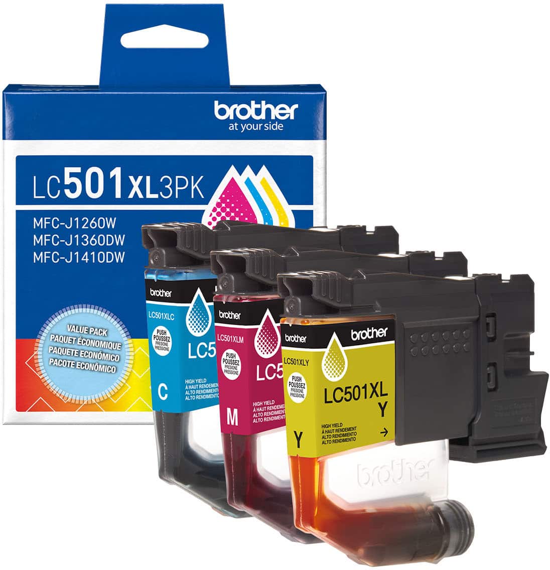 Brother - Genuine LC501XL3PK 3-Pack High Yield Color Ink Cartridges - Cyan/Magenta/Yellow - Front_Zoom