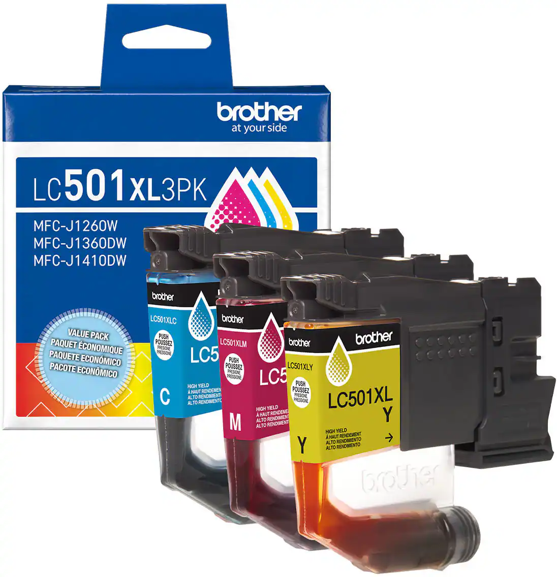 Brother - Genuine LC501XL3PK 3-Pack High Yield Color Ink Cartridges - Cyan/Magenta/Yellow